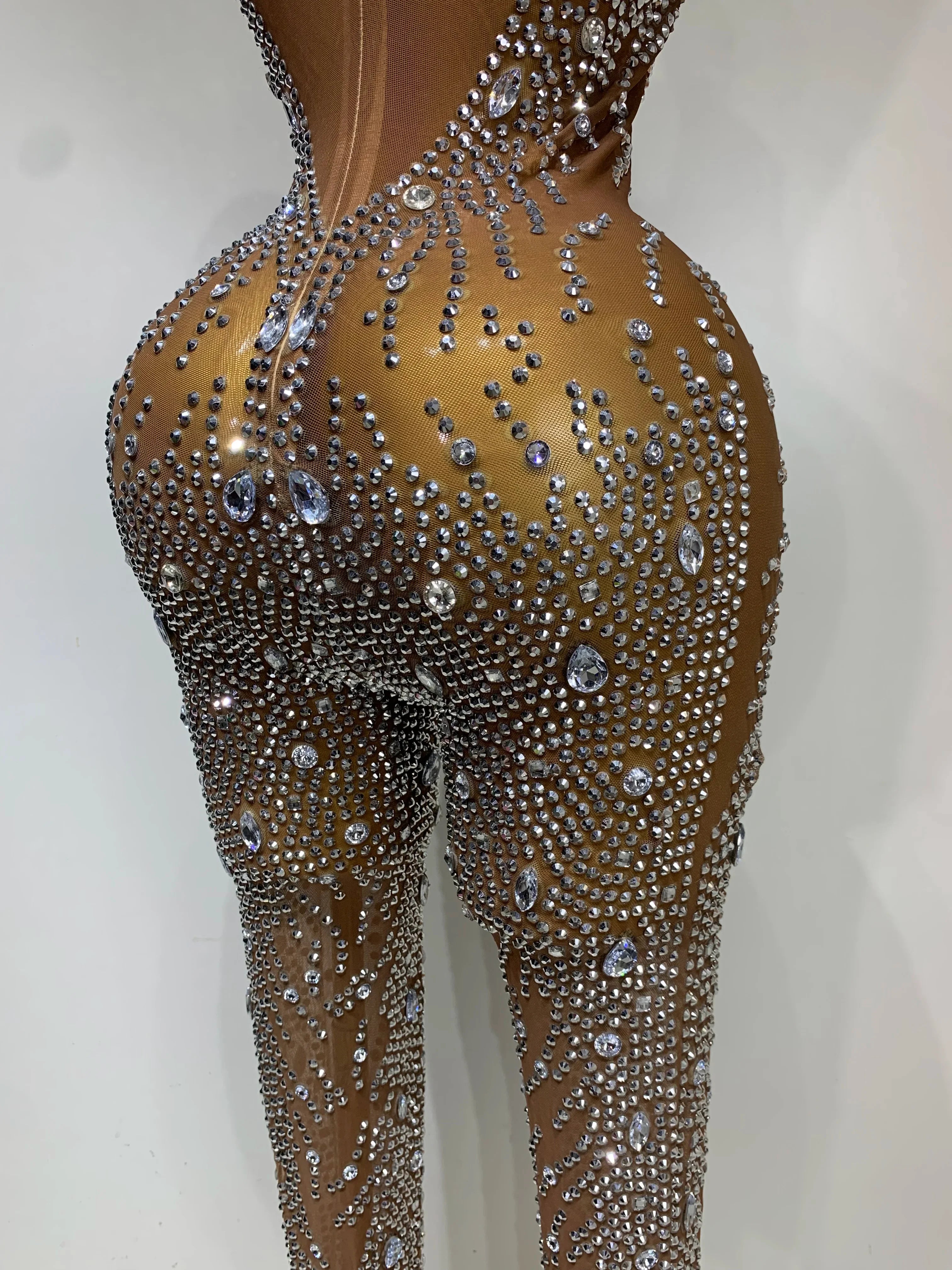 Rochester Hills Rhinestones Jumpsuit Mesh See Through Performance Dance Jumpsuit