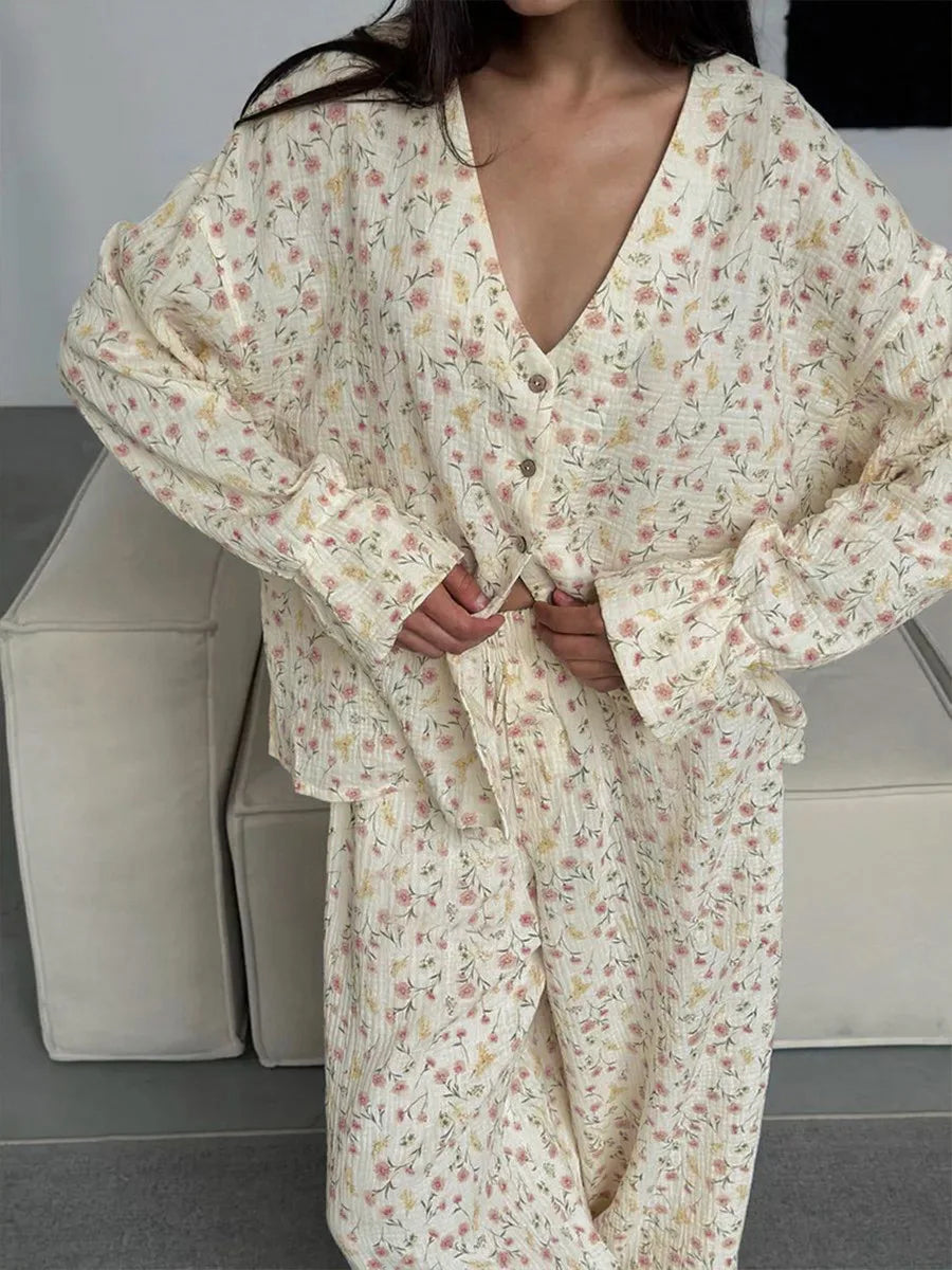Helen Cute V Neck Long Sleeve Two Piece Sets