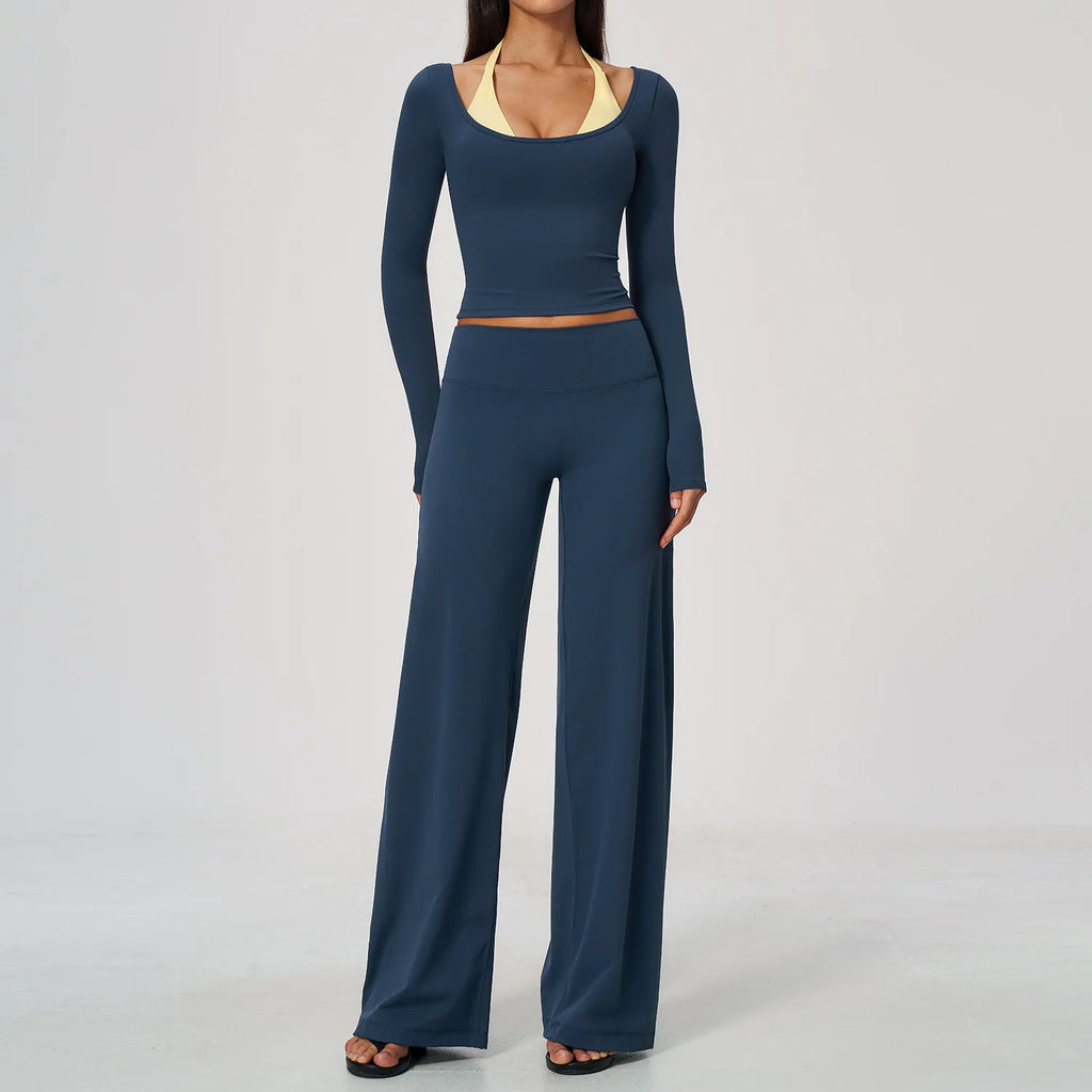 Camila Contrast Color Fitness Suit Tracksuit Two Piece Sets