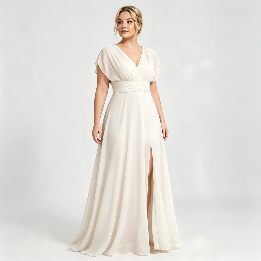 Montclair Multi Wrap Convertible Chiffon Long Bridesmaid Gown Front Split Dress