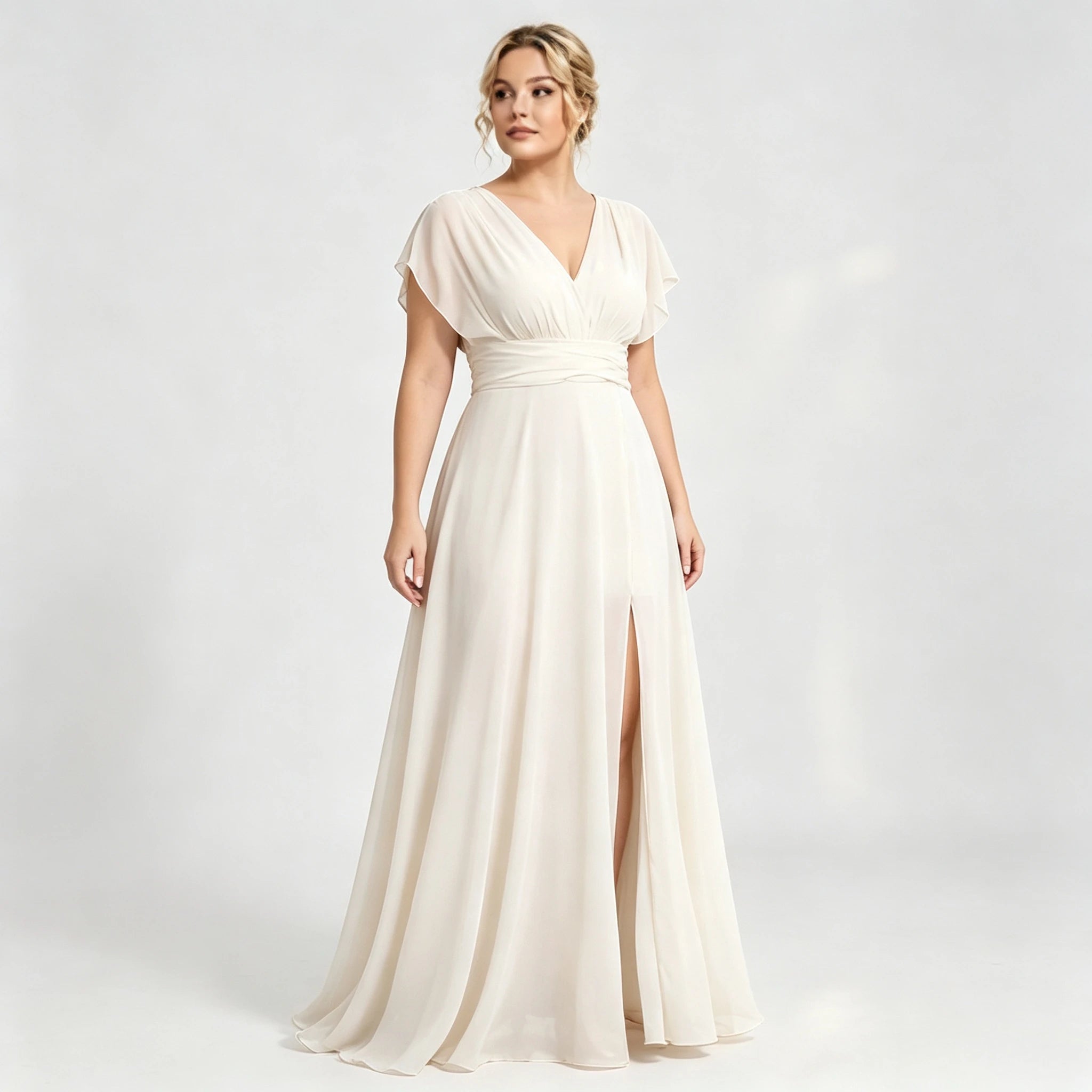 Montclair Multi Wrap Convertible Chiffon Long Bridesmaid Gown Front Split Dress