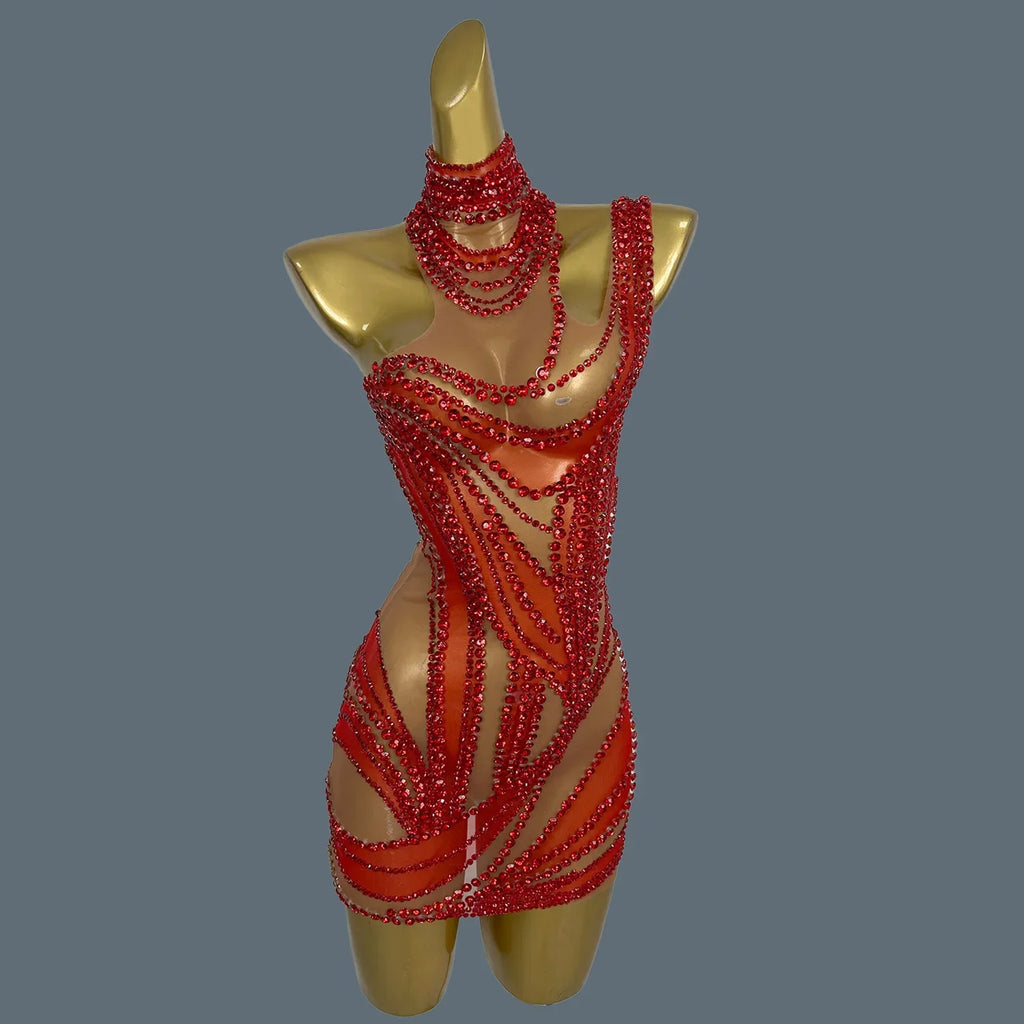 West Miffin Sparkly Rhinestone See Through Mini Dress