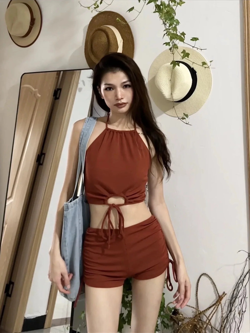 Belinda Hanging Neck Strap Beach Two Piece Sets