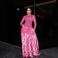 Passaic O Neck Fashion Long Sleeve Flower Printed Maxi Dress