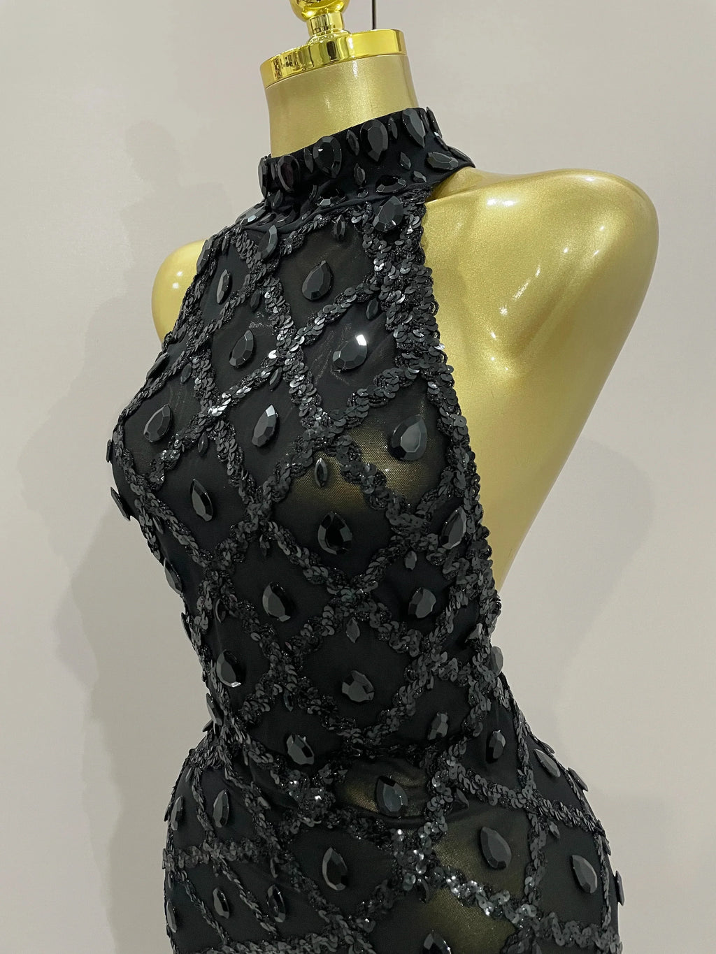 Scranton Sparkly Black Diamond Mesh See THhrough Jumpsuit