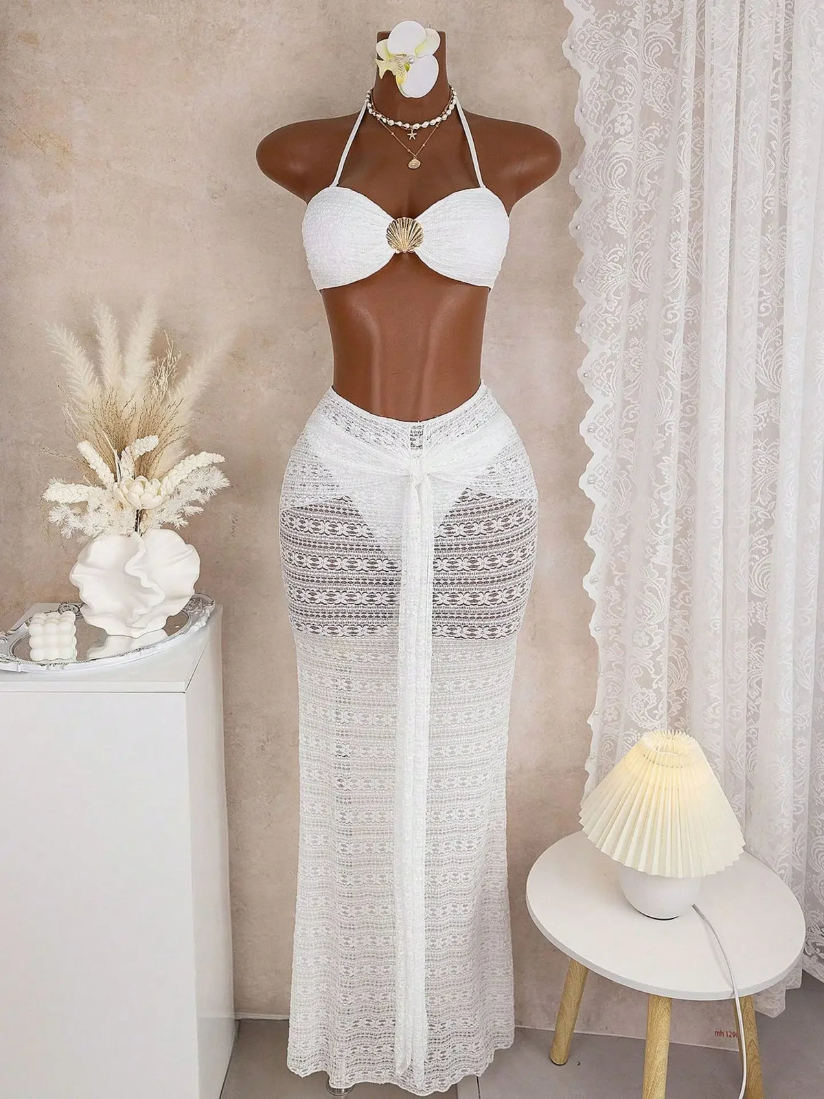 Erin Lace Halter Swimwear Holiday Outfits Two Piece Sets
