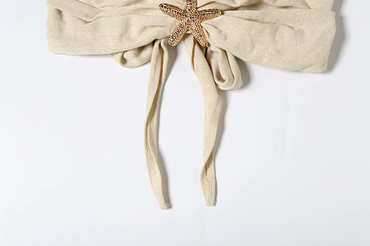 New Paltz Lace Up Backless Strapless Ruche Long Splits Beach Outfits