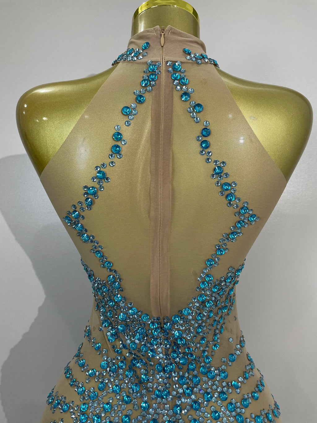 Elmira Rhinestones Sexy Mesh See Through Dress Party Evening Dress