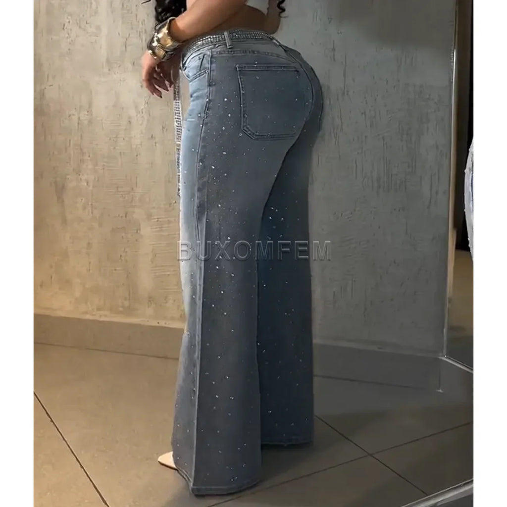 Matawan Drilled Straight Leg Stylish Baggy Streetwear Outfit Wide Leg Loose Jeans