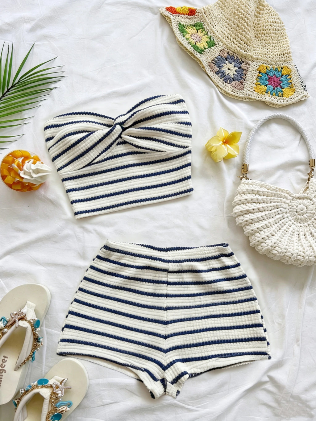 Vivian Striped Knit Twist-Front Bandeau Two Piece Sets