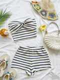 Vivian Striped Knit Twist-Front Bandeau Two Piece Sets