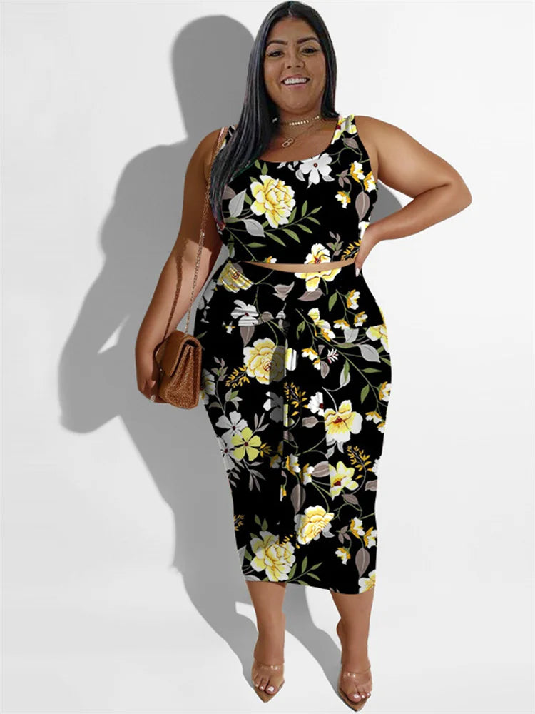 Leah Plus Size Clothing Floral Printed Two Piece Sets