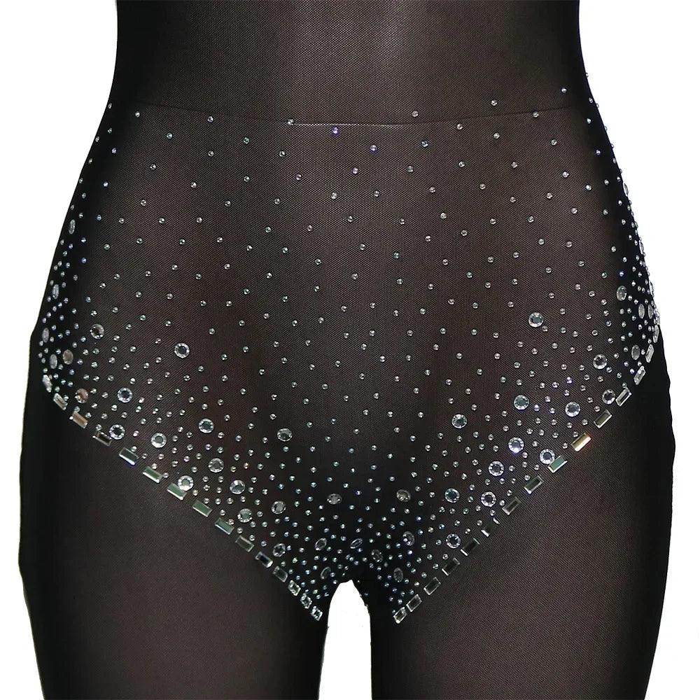Union Square Fashion Sexy Mesh Perspective Hot Drill Long Sleeve Jumpsuit