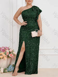 Drums One-Shoulder Sequin Evening Elegant Backless Side Slit Celebrity Dress