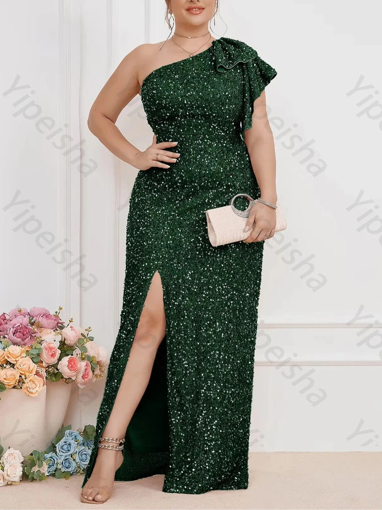 Drums One-Shoulder Sequin Evening Elegant Backless Side Slit Celebrity Dress