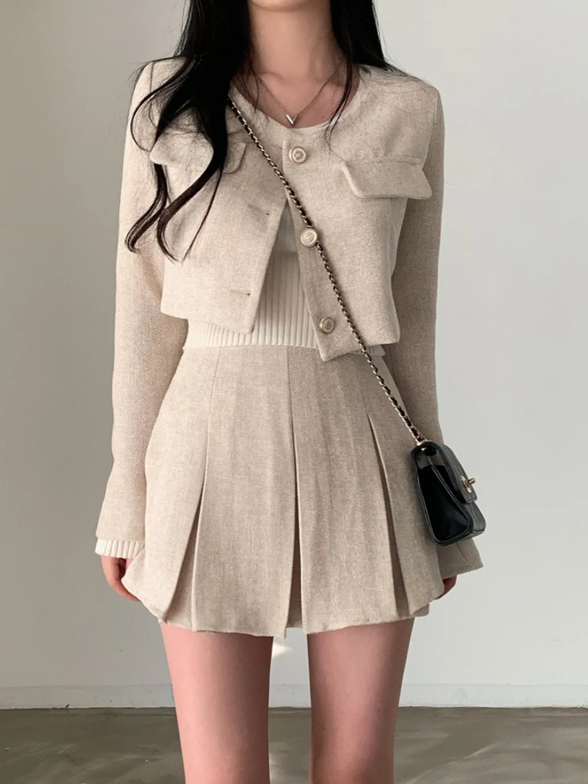 Diana Chic Short Coat And Pleated Two Piece Sets