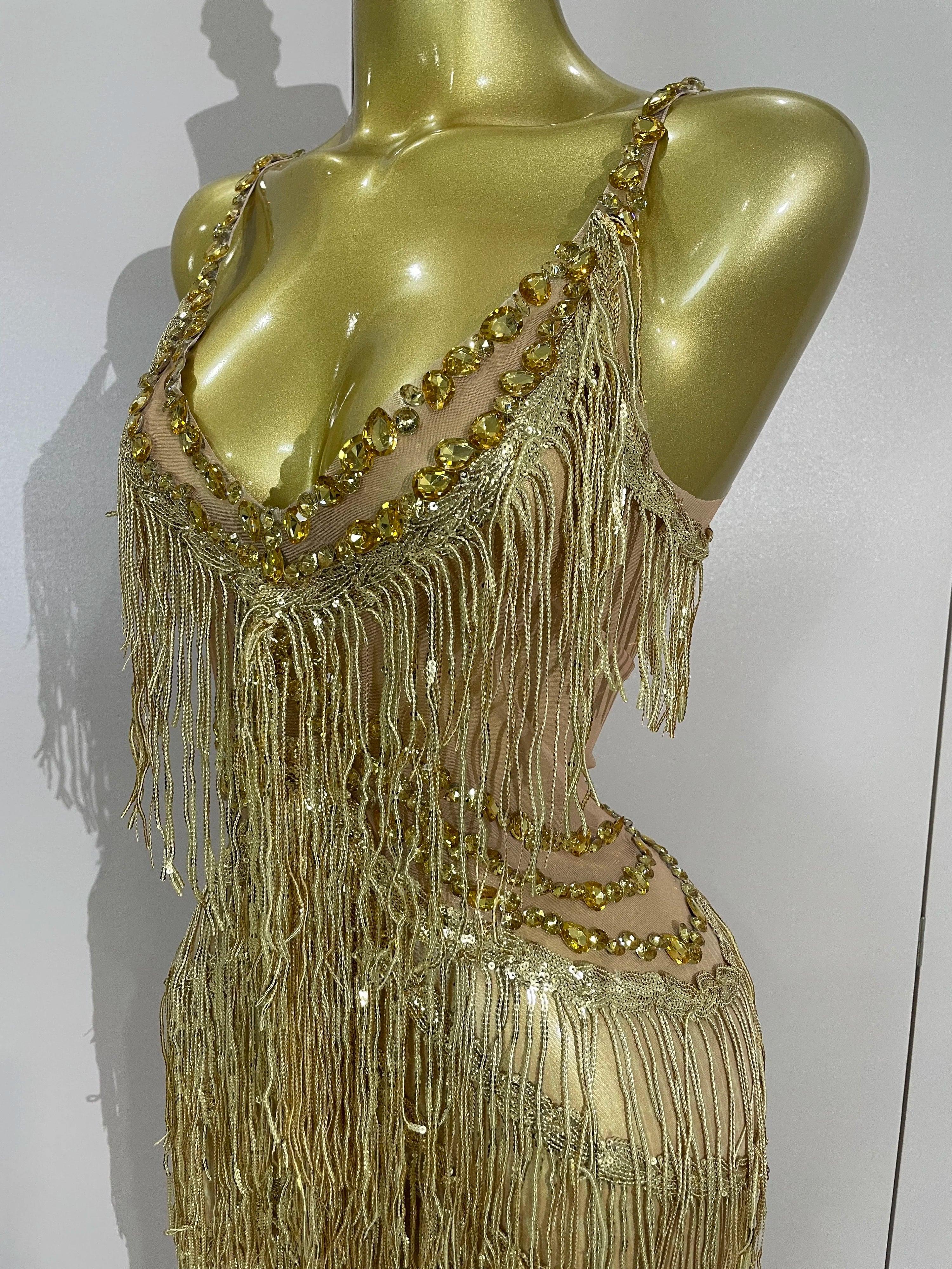 Watkin Glen Sparkly Black Rhinestones Sequined Fringe jumpsuit