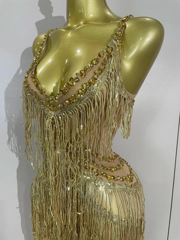 Watkin Glen Sparkly Black Rhinestones Sequined Fringe jumpsuit