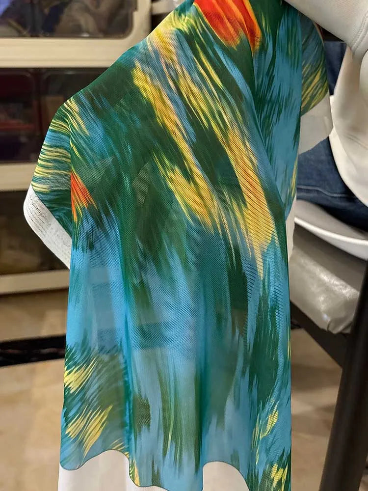 Curvy Women Round Neck Waist Slimming Floral Print Elegant Green Party Dress