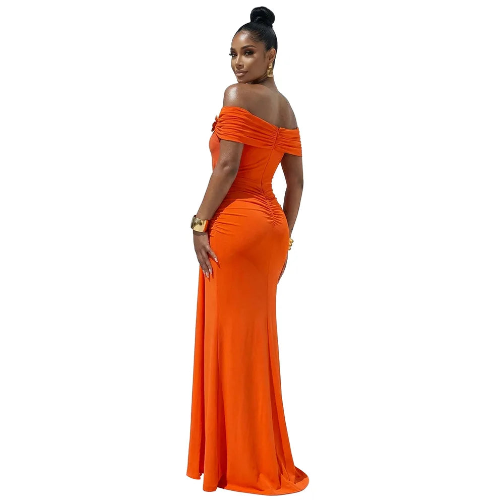 La Cuava Slash Neck Ribbon Elegant Sleeves Long Sexy Maxi Dress
