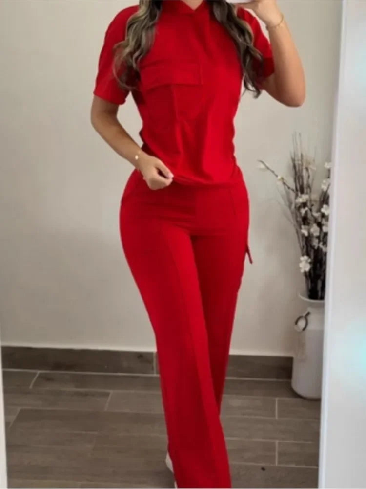Sarah Suit Fashion Pocket Casual Elastic 2-piece Set
