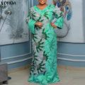 Samba Plus Size Bohemian Long V Neck Sleeve Printed Maxi Dress