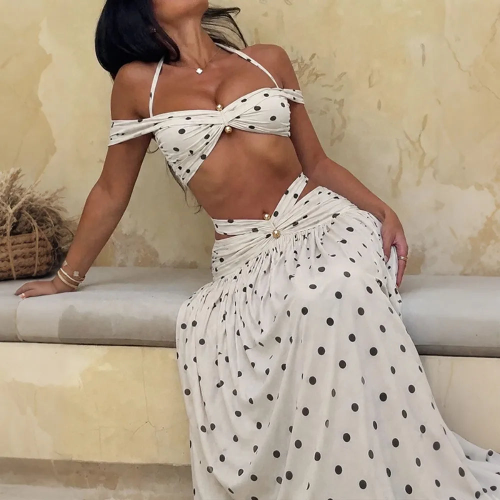Katia Halter Bandage Hollow Out Ruched Two Piece Sets