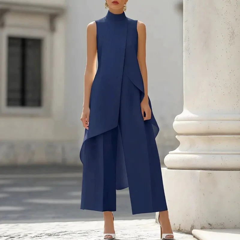 Mila Irregular Sleeveless Elegant Commuter Two Piece Sets