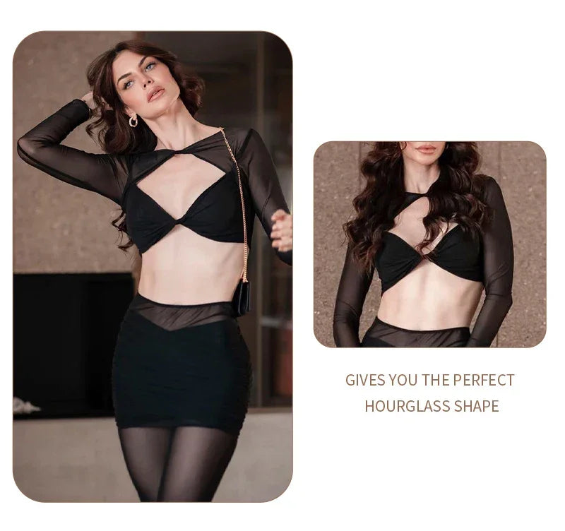 Williamsburg Mesh Fashion Street Wear Hollow Out Design Crop Set