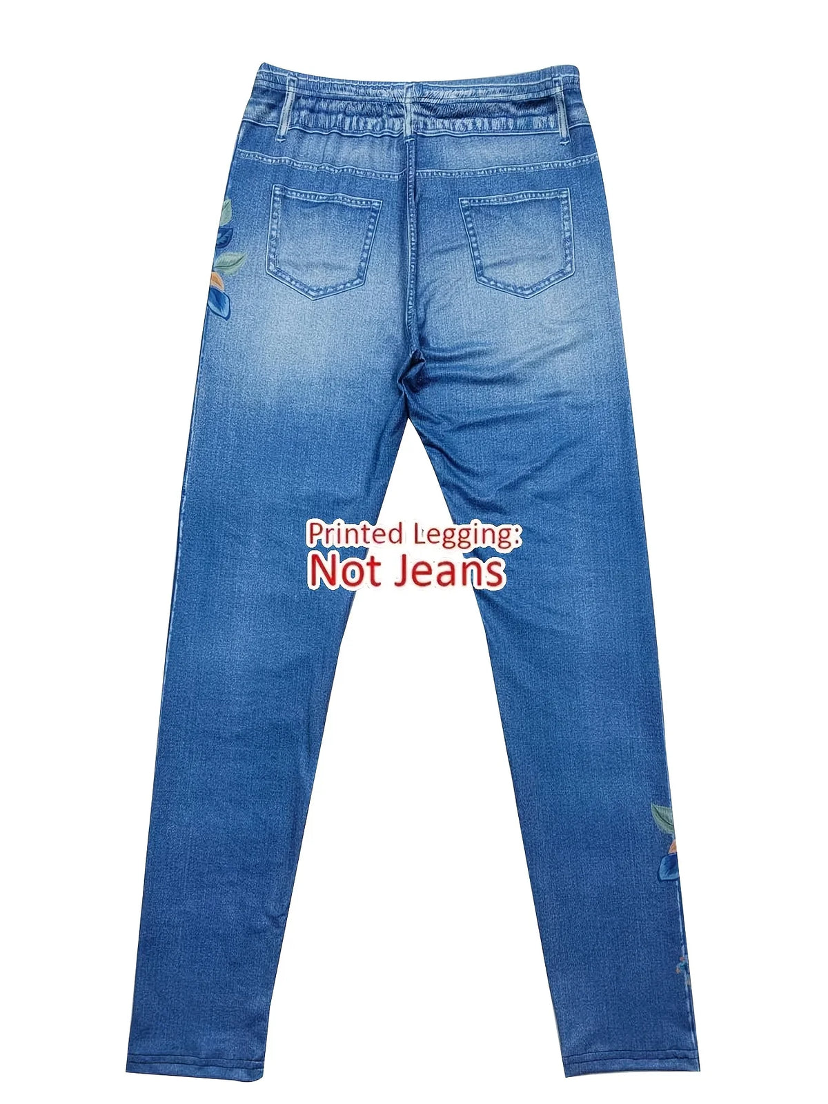 Arcansas Printed Skinny High Elastic Seamless Design with Faux Pockets Jeans