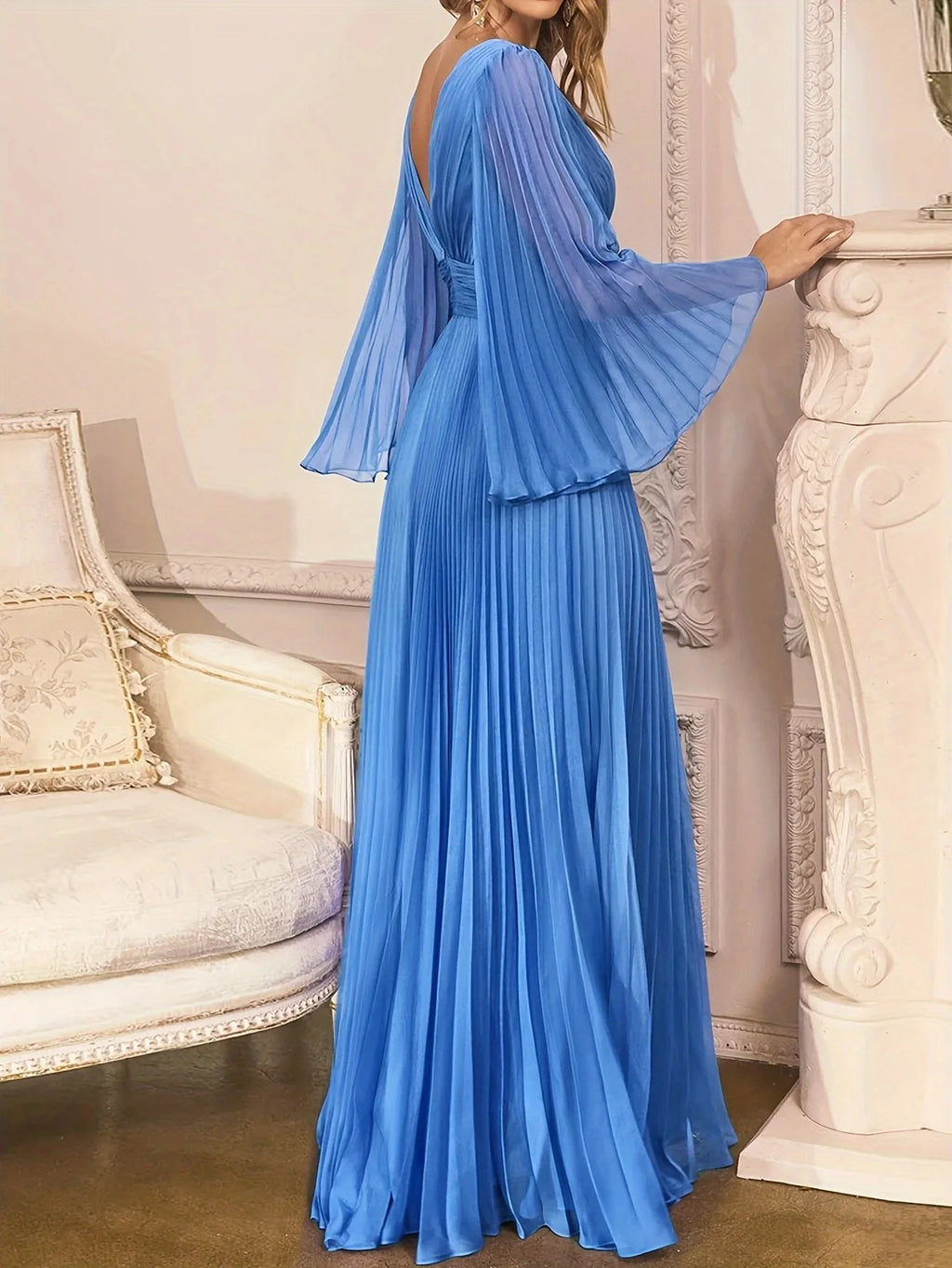 Plus Size Pleated Elegant Solid V Neck Clothing Luxury Party Dress