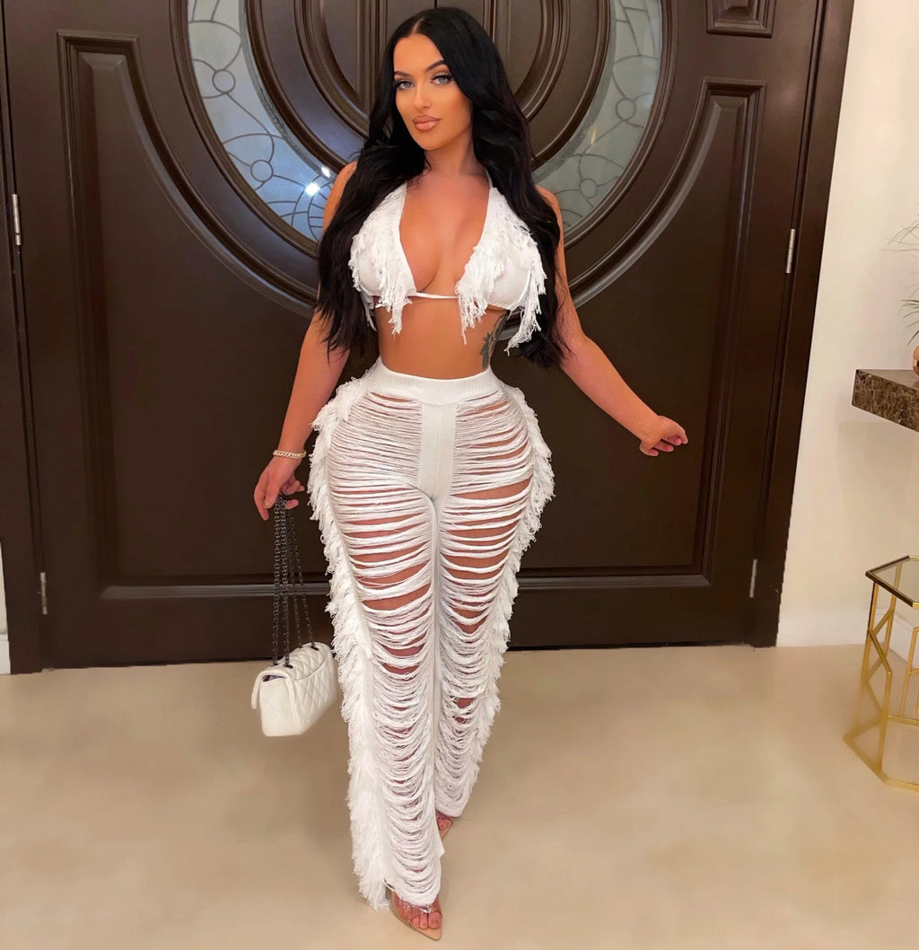 Linda Sexy Women Knitted Crochet Two Piece Sets