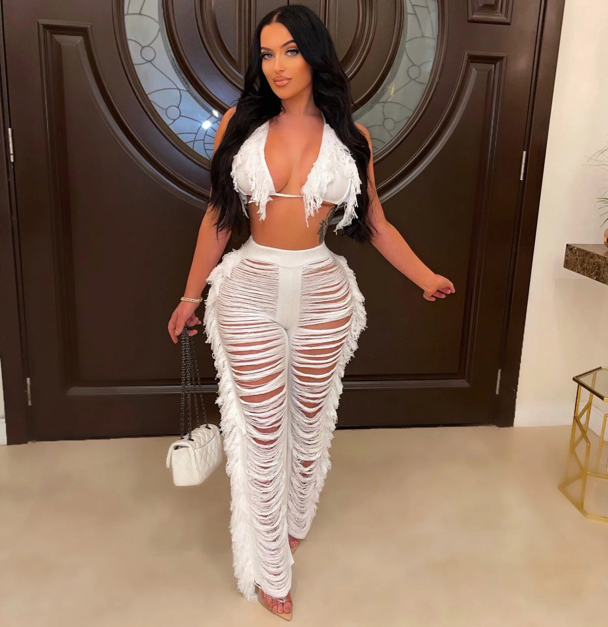 Linda Sexy Women Knitted Crochet Two Piece Sets