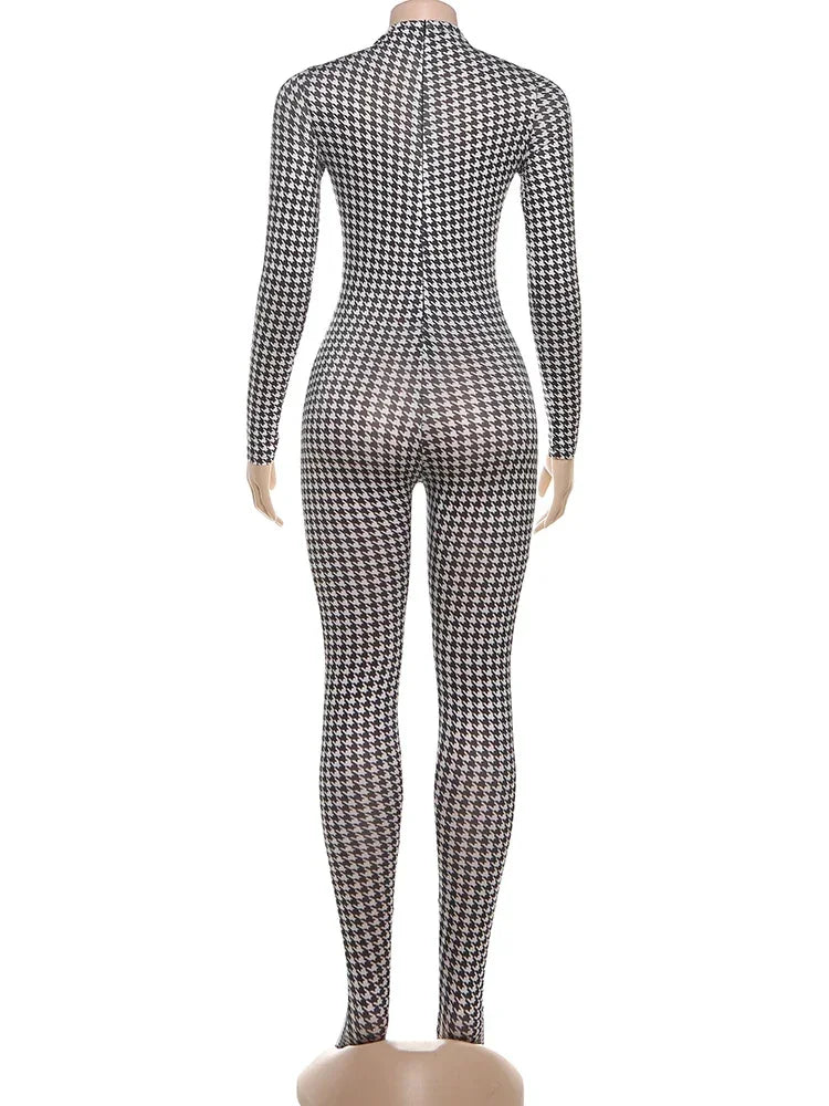 Bensonhurts Snake Print Foot Zip Trend O Neck Full Sleeve Stretch Jumpsuit