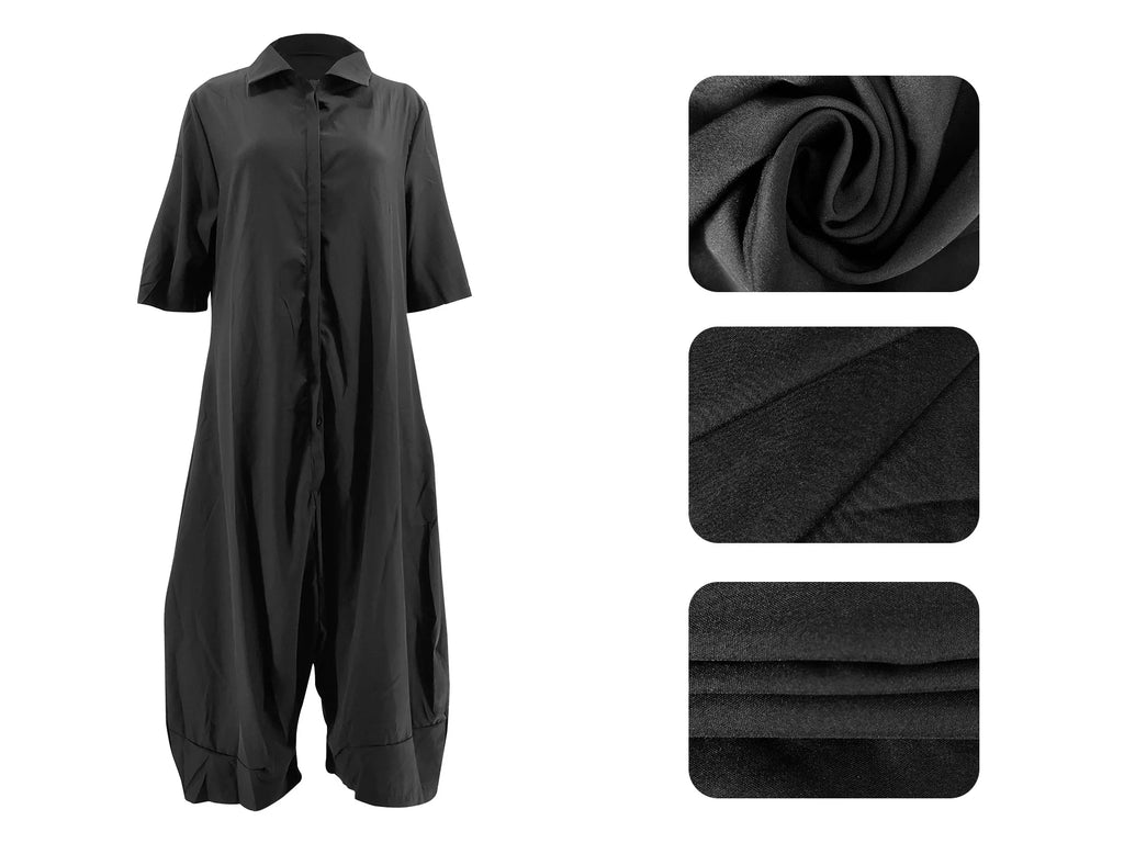 Women Plus Size Jumpsuit Business Casual Black Pocket Harem Rompers Single