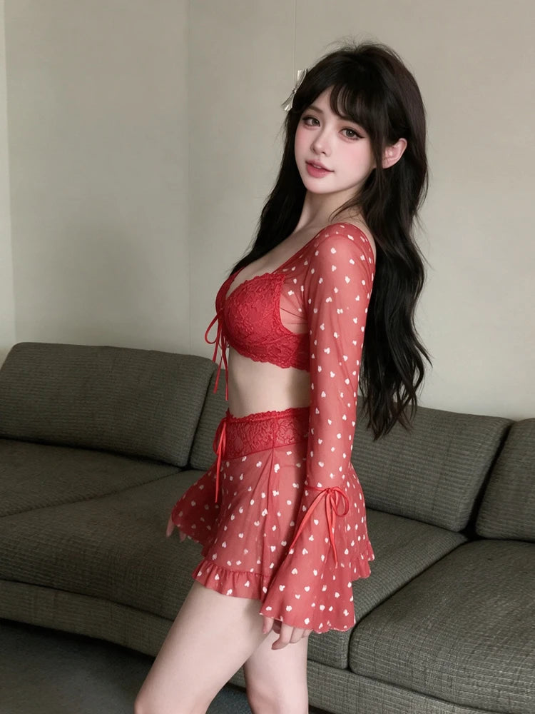 Sol Sexy Pure Desire V-neck See-through Two-piece Sets