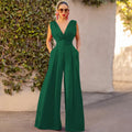 Slim Jumpsuit Women Slim Fits Sleeveless Tank Tops Rompers Jumpsuits V-neck Sexy High Waist Straight Wide Leg Pants Jumpsuits