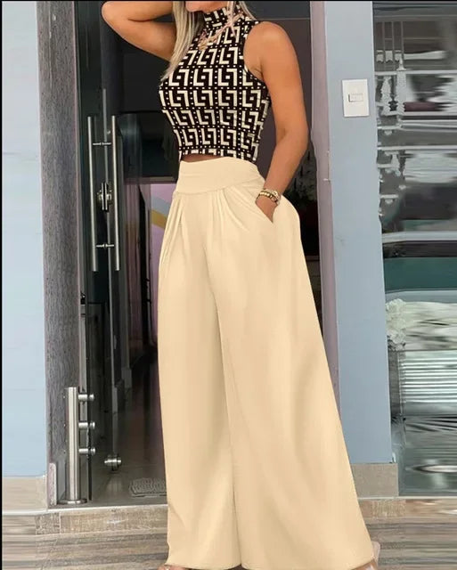 Judith Fashion Printing Casual Solid Two Piece Set