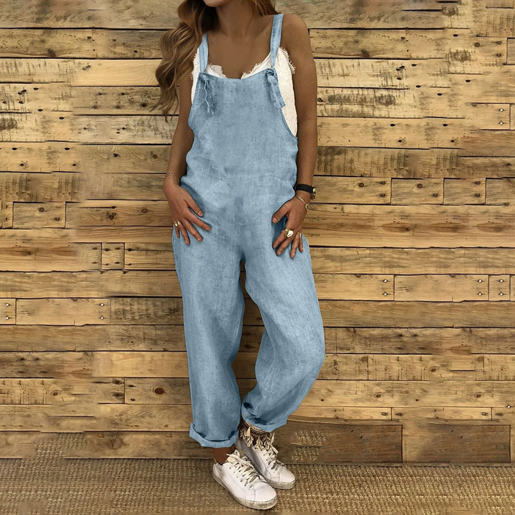 Women Plus Size Overalls Jumpsuits Casual Solid Loose Dungarees Retro Fashion