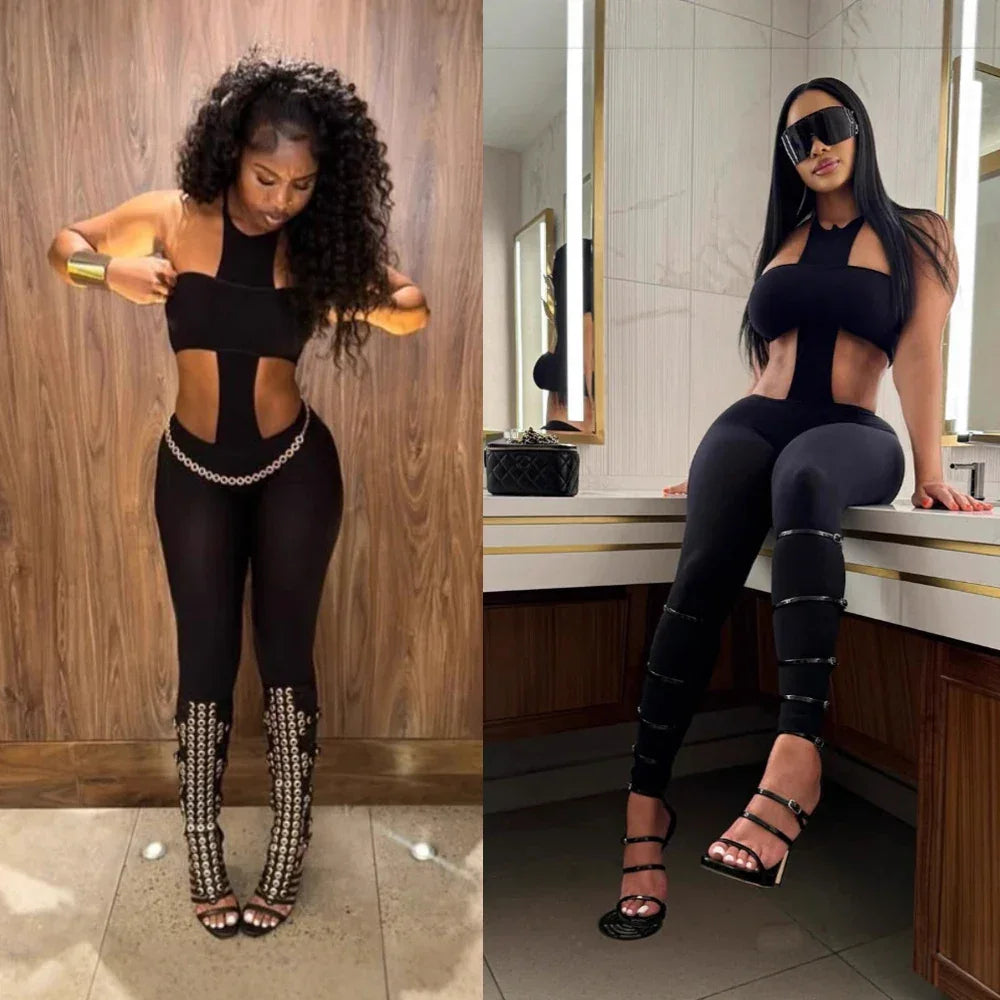 Hammonton Club Wear Halter Cross Crop Suits Baddie Outfits Two Piece Set