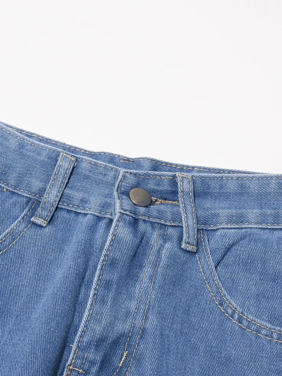 Old Bridge Solid Slimming Hollow Out Denim High Waist Spliced Button Jeans