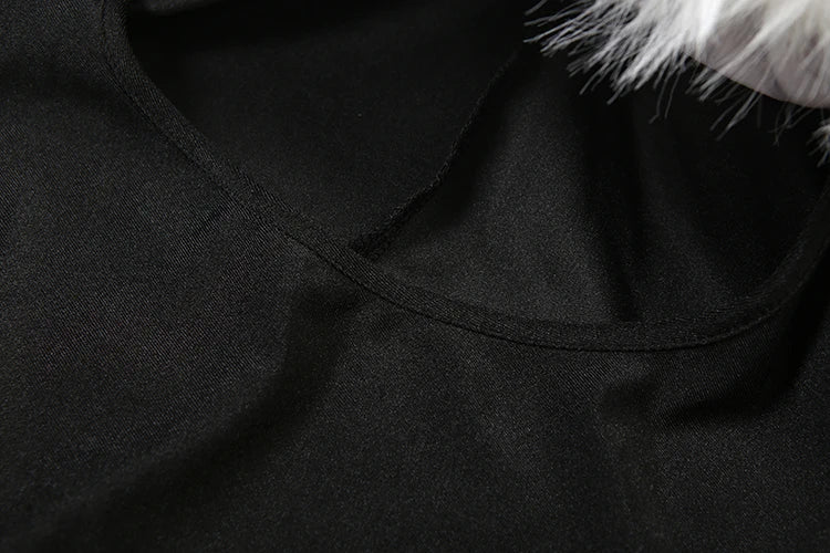 Branford Furry Slash Neck Hipster Patchwork Trend Sexy Hollow Stretch Jumpsuits