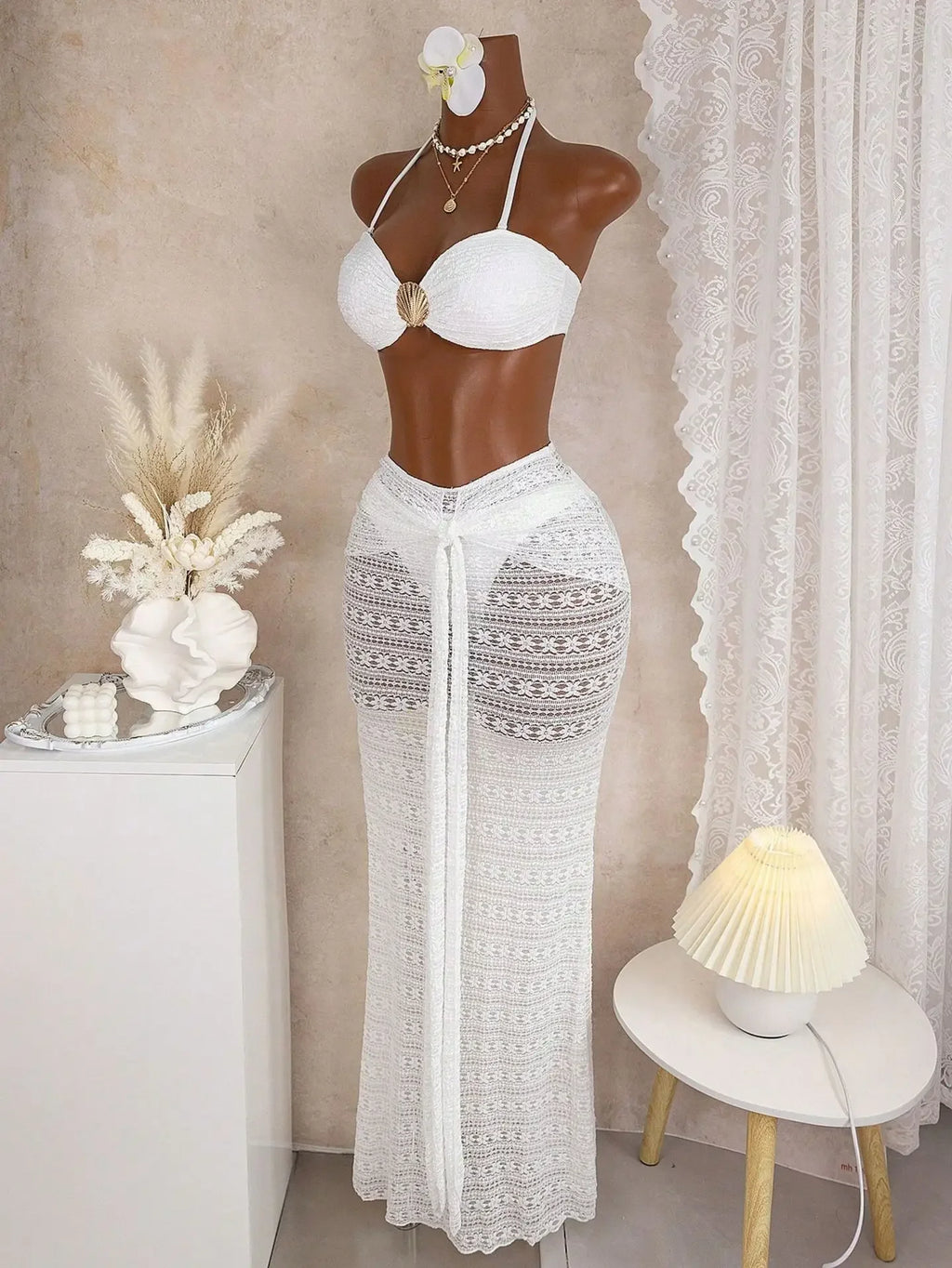Erin Lace Halter Swimwear Holiday Outfits Two Piece Sets