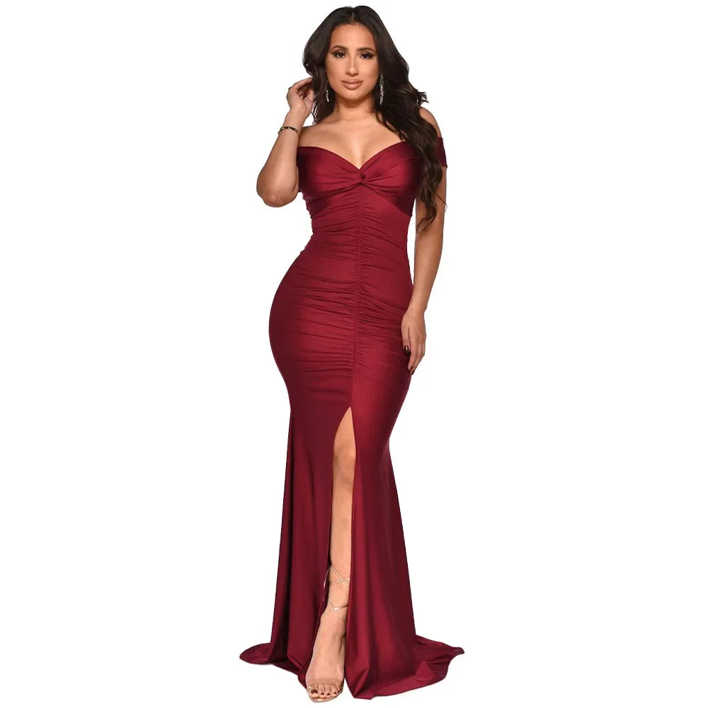 Toronto Banquet V Neck Sexy Satin Split Luxury Trailing Long Dresses