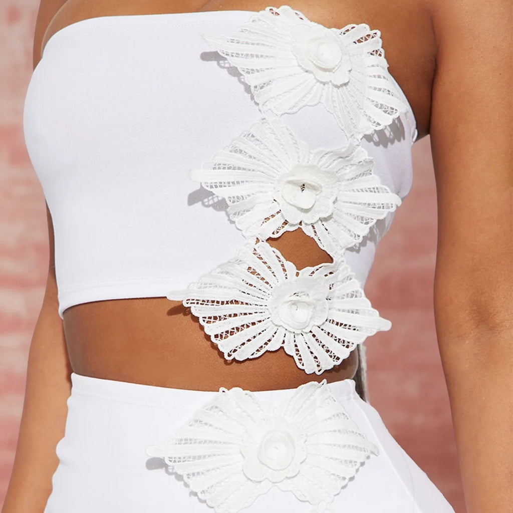 Manchester Strapless Crop and Ruffles Split Midi Maxi Long Two Piece Set