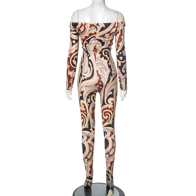 Soho Print One Shoulder Long Slimming Cross Border Jumpsuit