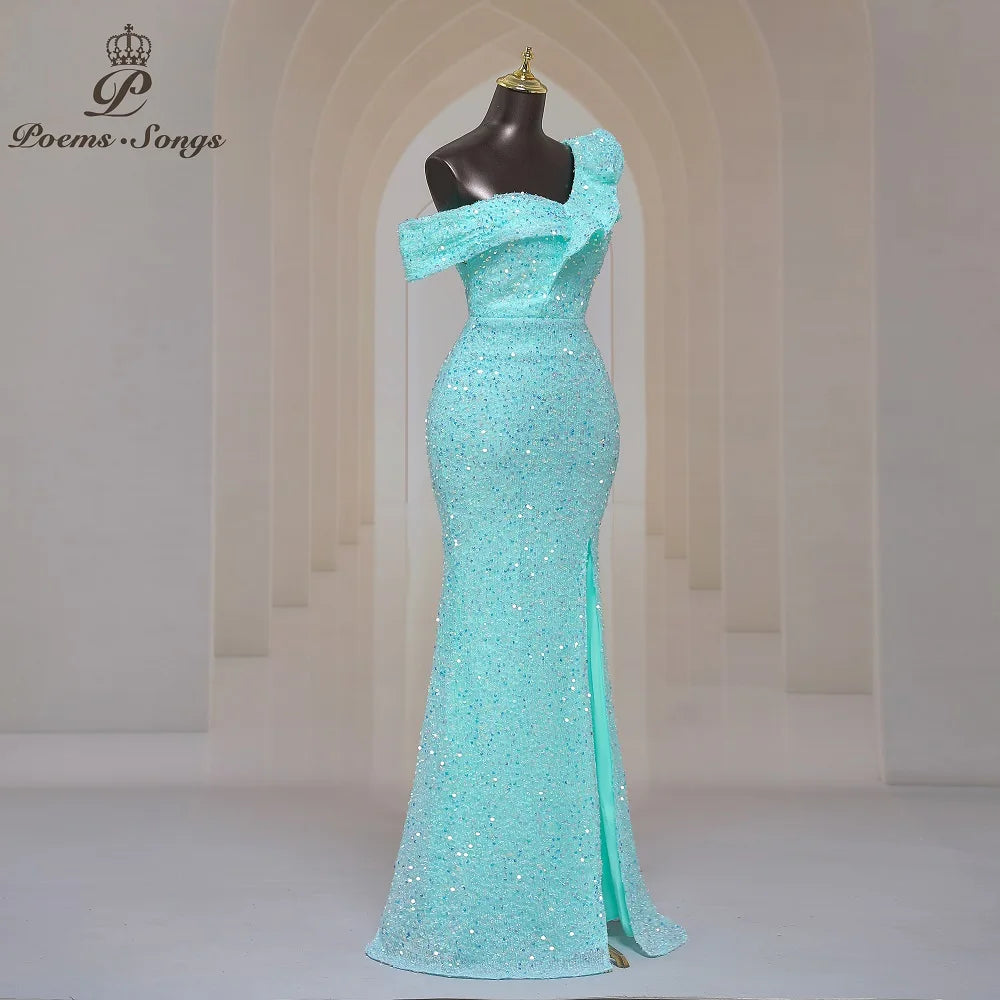 Georgia One Shoulder Evening Mermaid Sequins Party Maxi Dresses