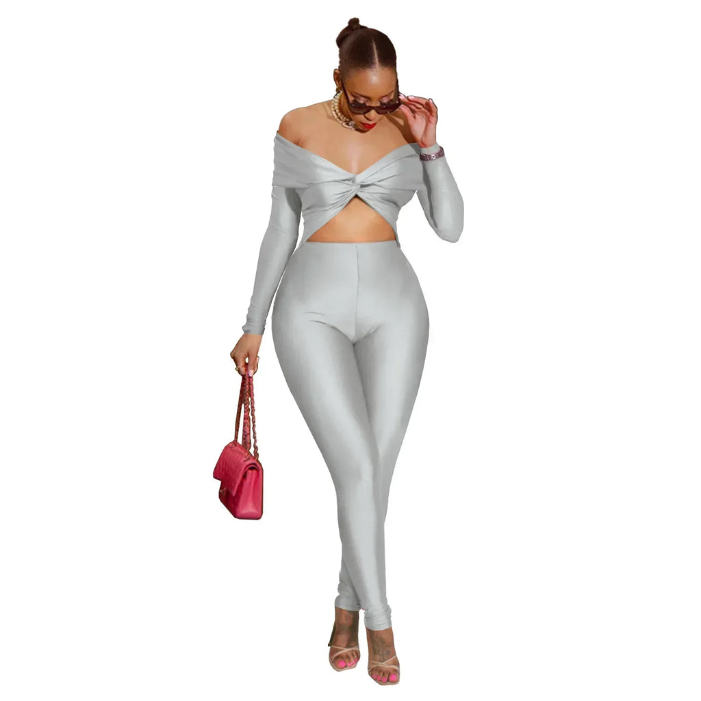 Oneida Hollow Out Sexy Party Clubwear Long Sleeve Slash Neck Crop Jumpsuits