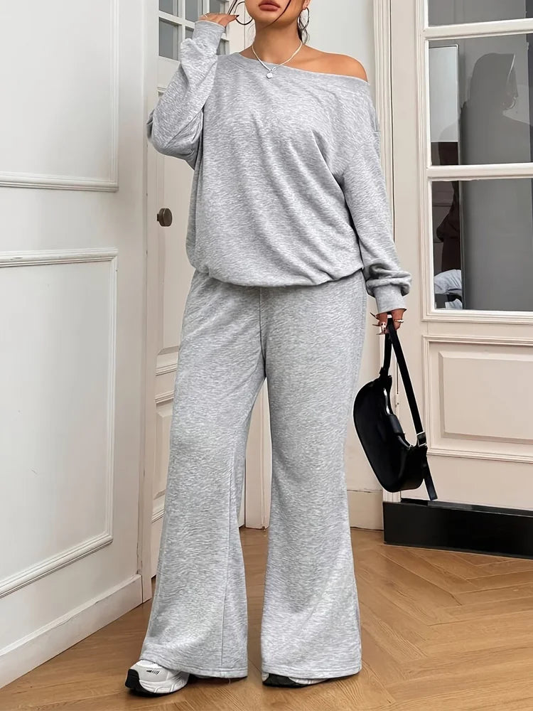 Gabriela Plus Size Solid Long Sleeve Two Pieces Sets