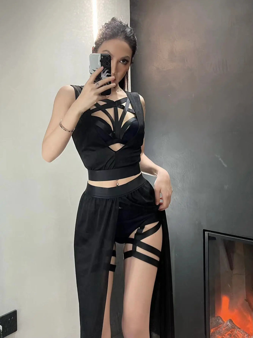 Leslie Goth Club Mesh Sexy Summer Two Piece Sets